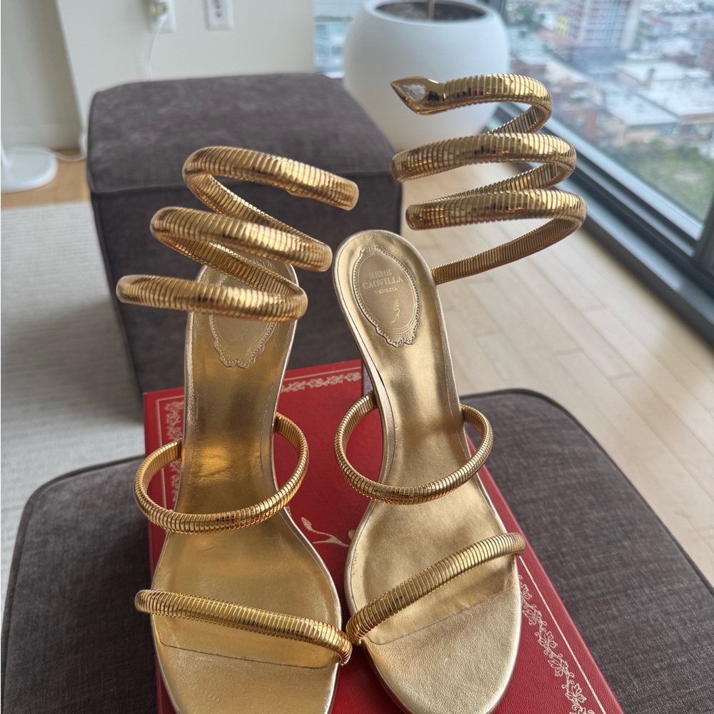Rene Caovilla Gold Spiral Strap Heels